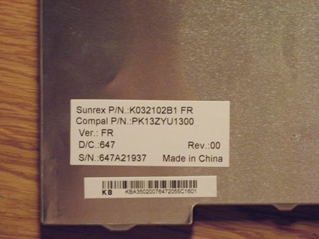 ACER Azerty-Clavier-Français-Aspire-3100-5100-5110-5610-5630-P-N-K032102B1-PK13ZYU1300-D-C-64-S/N-647A21653