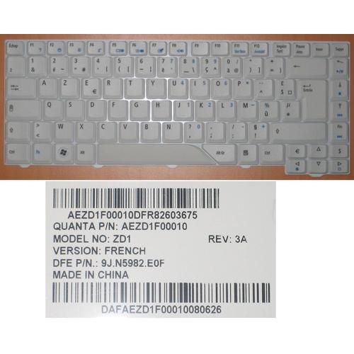 Clavier AZERTY Français pour ACER Aspire 4520 5520 4710 4720 5920 - Modèle ZD1, P/N AEZD1F00010 9J.N5982.E0F Blanc 